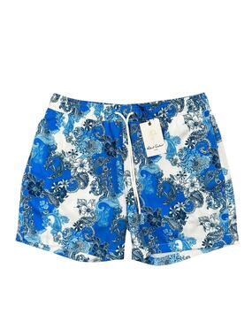 Robert Graham Floral Paisley Swim Trunks Blue Navy White — Medium